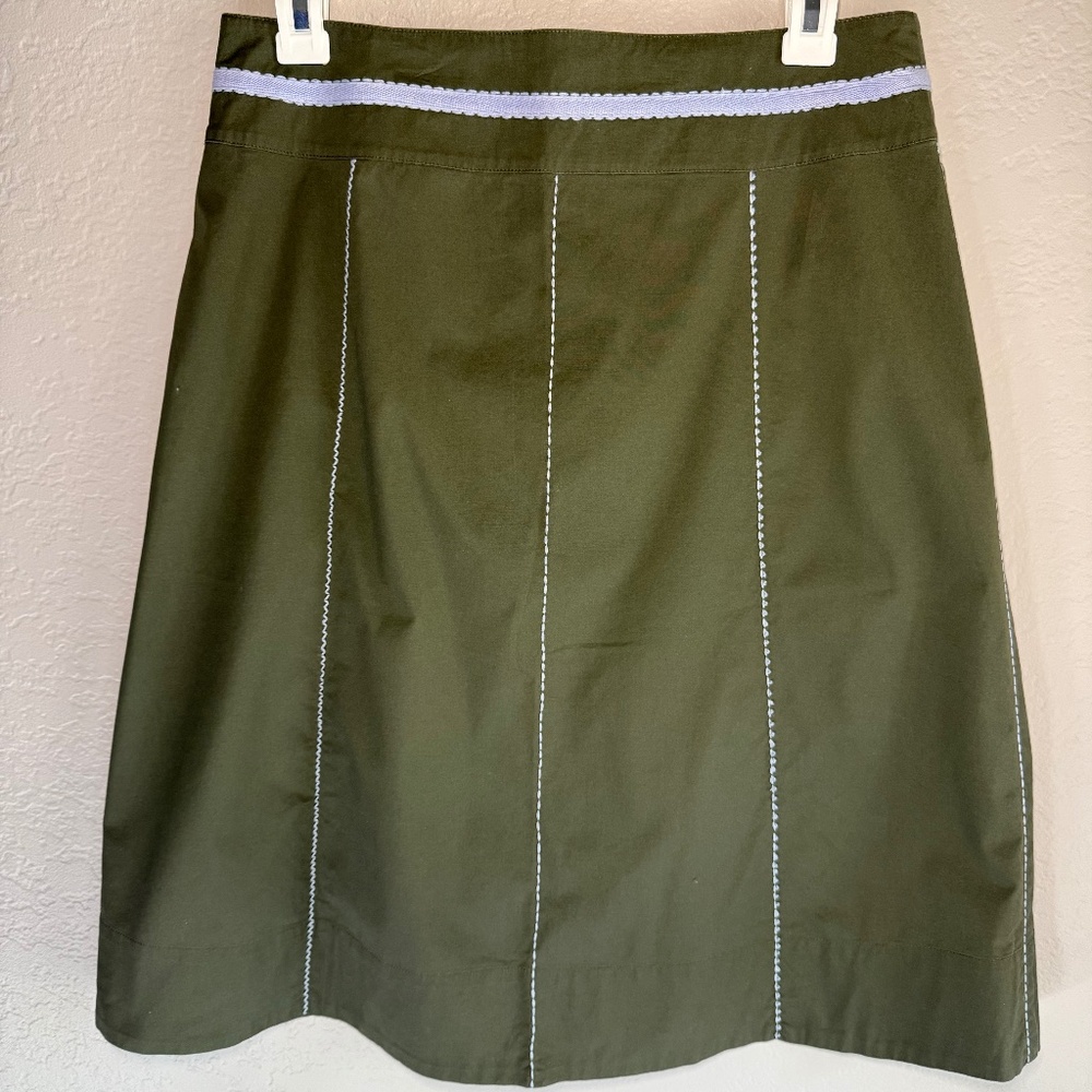 Sundance Olive Green A-Line Skirt with Lilac Trim